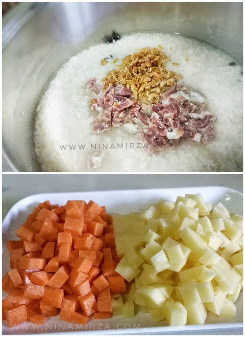 Bahan utama dalam Resepi bubur lambuk sedap , udang kering dan daging